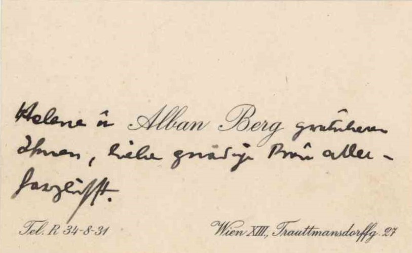 Berg, Alban - Carte de Visite Inscribed by Berg.